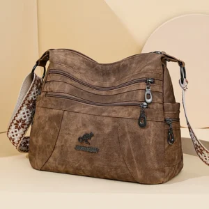 Vintage Style Shoulder Bag for Women Multi Layer Versatile Faux Leather Crossbody Bag Casual Handbag Purse with Zipper Closure