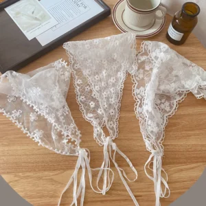 1PC Lace Bandanas Scarf Retro lace Floral Triangle Headscarf Embroidered Hair Scarf Wrap Korean Womens Girl Sweet Kerchief