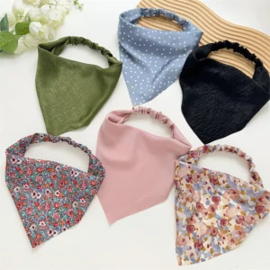 New Woman Solid Summer Head Scarf Satin Triangle Bandanas Lady Fashion Printing Elastic Hairband Girls Hair Accessories