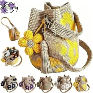 Handmade Crochet Flower Tote Bag Knit Floral Purse Crossbody Crochet Handbags for Women Boho Beach Crochet Purse Shoulder Bag